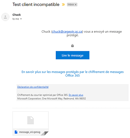 Chiffrement client de messagerie incompatible