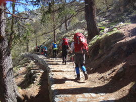 Randonneurs dans un sentier en montagne