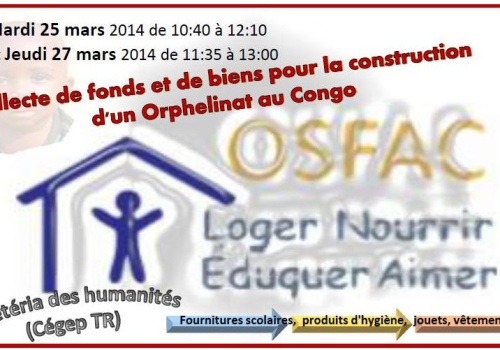 Affiche Collecte de fonds et de biens pour la construction d'un orphelinat au Congo