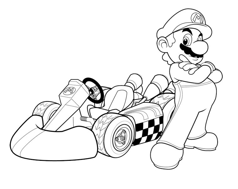 Un dessin de Mario Bros avec une voiture de course