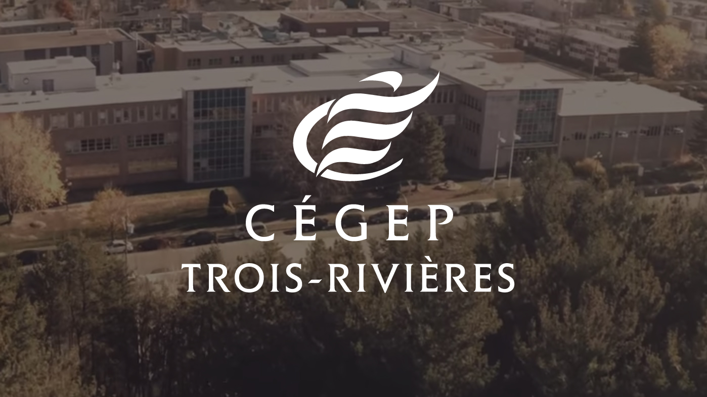 Vue aérienne du cégep TR et son logo