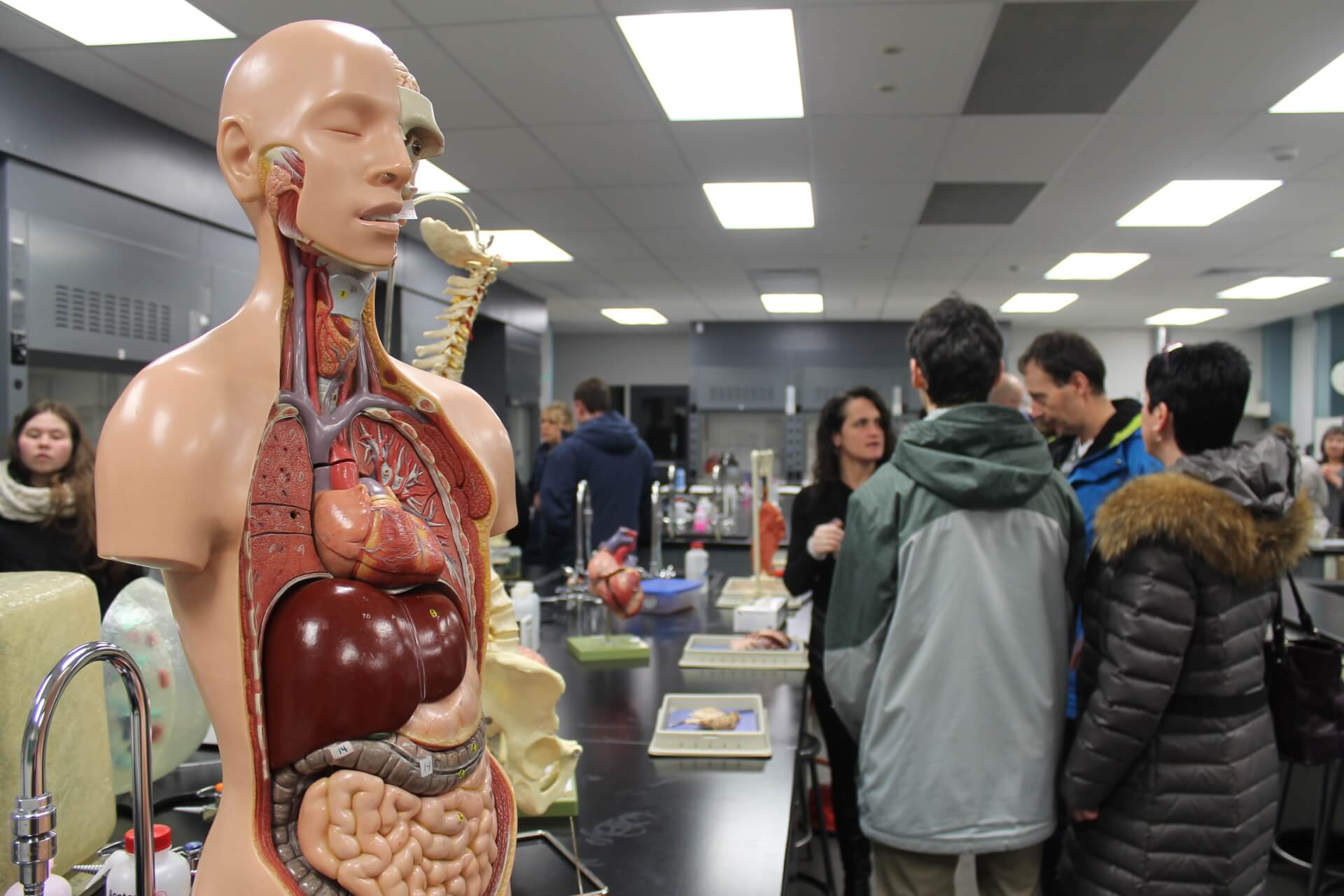 Des visiteurs dans un laboratoire à la soirée Visite et explore