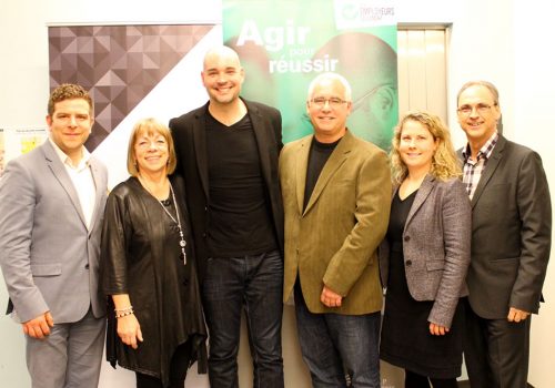 Jérôme Casaubon, Desjardins, Francine Beaudet, présidente du conseil régional de mentorat de la Mauricie et chef mentore pour la cellule de Trois-Rivières, Nicolas Duvernois et Yves Lacroix, conférenciers, Mylène Cloutier, IDÉ Trois-Rivières et Robert Champagne, Cégep de Trois-Rivières