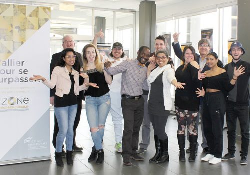 Dans l’ordre habituel : Marie Christie Labour, Claude Bégin enseignant, Stéphanie Dumas, Andrew Déry, Amadou Diabagate, Rémy St-Germain, Luisa Fernanda Gutierrez, Audrey Lemay, André Lamoureux conseiller pédagogique, Marie Cecilia Anne-Laure Labour, David Lacoste