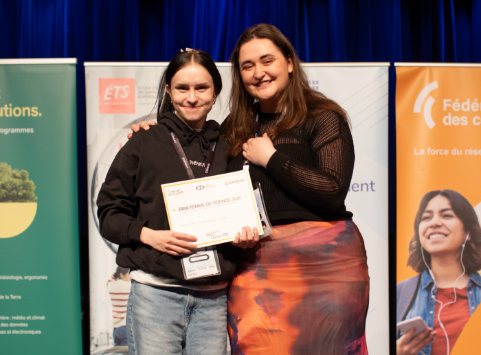 Science, on tourne ! 2025 Prix Femme de science (bourse de 1 000 $ offerte par le Fonds de recherche du Québec – Nature et technologies (FRQNT)) Lauréate : Rosabelle Blais, du Cégep de Trois-Rivières.