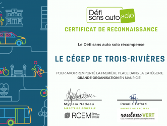 Le Cégep parmi les gagnants régionaux du Défi sans auto solo!